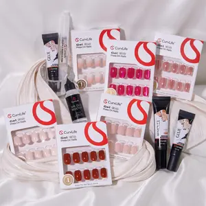 CurvLife Signature Edit Set Best-Selling Press-On Nail Bundle, 6 Viral Nail Styles + 3 Nail Care Essentials, Extra Short Oval, Short Squoval & Medium Squoval, Pink French Ombre Cat Eye Glossy Gel Nails with Glue & Remover