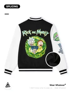 Rick and Morty Parallel Universe Print Baseball Jacket, Casual Fitted Graphic Top, Warm Breathable, Suitable for Outdoor and Home Wear