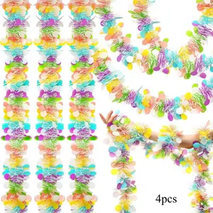 4 Pieces Easter Tinsel Garlands Colorful Eggs Bunny Spring Garland Twist Metallic Festooning for Easter Party Tree Hanging Decoration, 6.56 ft in Length Per Piece