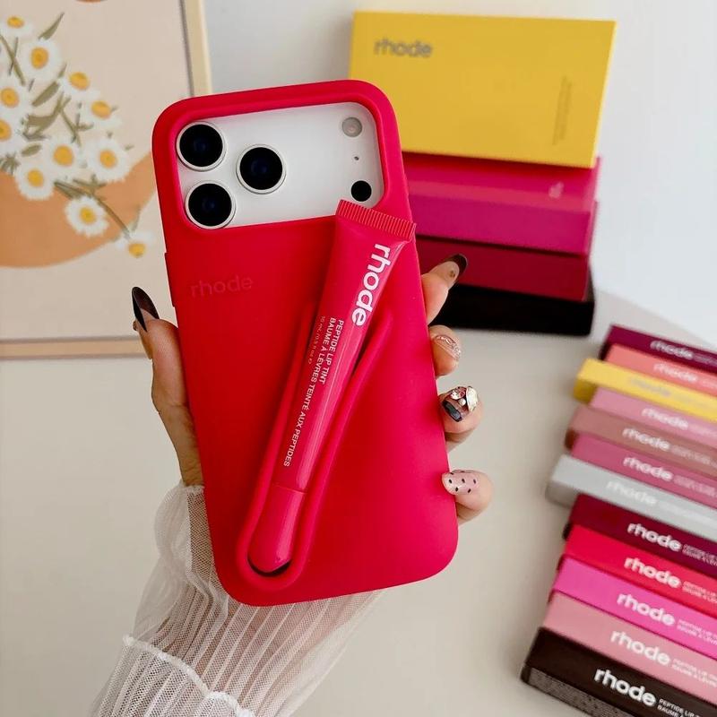 With Lip Gloss Pocket Silicone Case – Soft Protective Phone Cover with Built-In Lip Gloss Compartment for iPhone 17 16 15 14 13 12 11