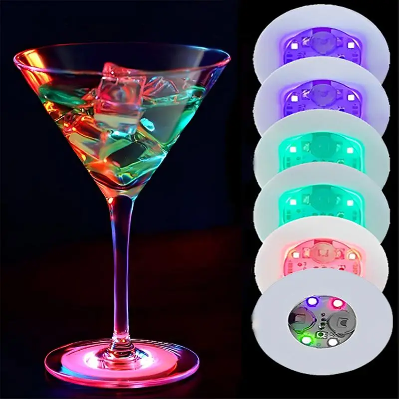 Round-shaped LED Light Up Coasters for Mother's Day Gift, 6pcs LED Bottle Lights, Cup Holder Lights, LED Sticker Coaster Lights, Perfect for Club Bar
