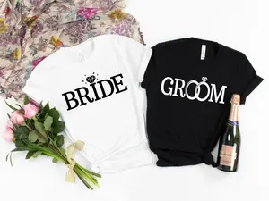 [Graphic T-Shirt] 100% Cotton Bride and Groom Matching Shirt Just Married Wedding Honeymoon Mr and Mrs Couple Tee Newlywed Gift Unisex T-Shirt