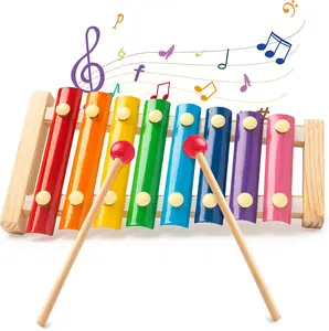 Wooden Xylophone Musical Toy – 8 Rainbow Keys + 2 Mallets – Educational Instrument for Toddlers – Christmas Gift for Kids