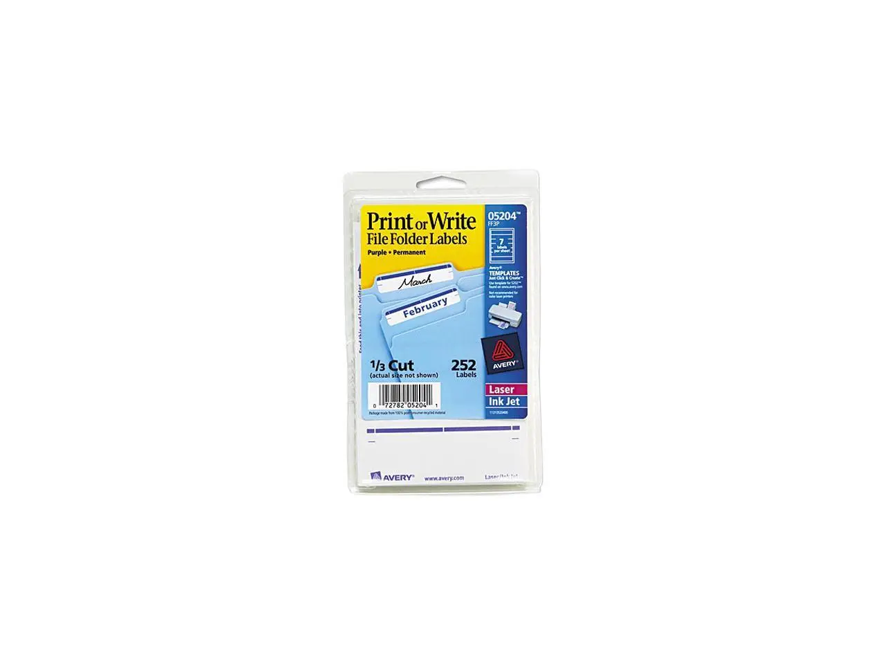 Avery 05204 Print or Write File Folder Labels, 11/16 x 3-7/16, White/Purple Bar, 252/Pack