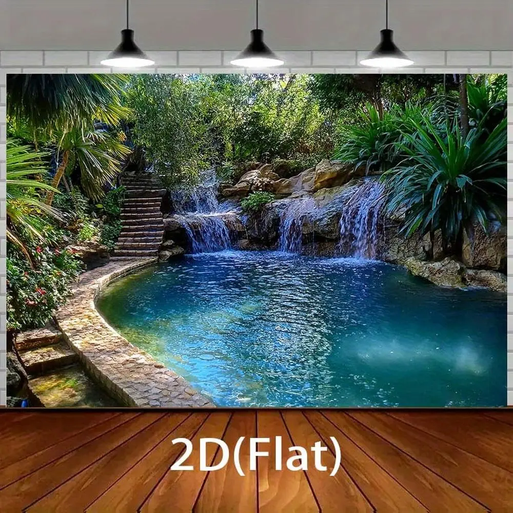 1pc 2D Flat Glam Tropical Jungle Waterfall Pool Backdrop - Nature Scenic Background for Summer Themes, Tropical Oasis Parties & Events - Prop Party Decoration Textile Backgrounds