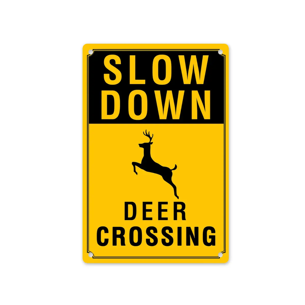Retro Slow Down Deer Crossing Yellow-Black Tin-Aluminium Wildlife Caution Metal Road Sign, 8x12in Lightweight Rural Country Driveway Wall Decor, Holiday Home Decor Plaque Christmas Gift