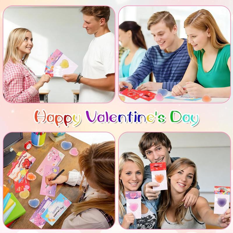 24-Pack Valentine’s Day Cards with Heart Stress Balls, Stress Relief Squishy Fidget Toys, Classroom Exchange Prizes & Party Favors