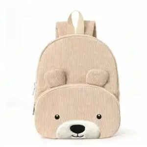 Adjustable Bear Embroidery Corduroy Backpack for Women Lightweight Breathable Custom Name School Bag Durable Nylon Lining Travel Gift Back to School Essential
