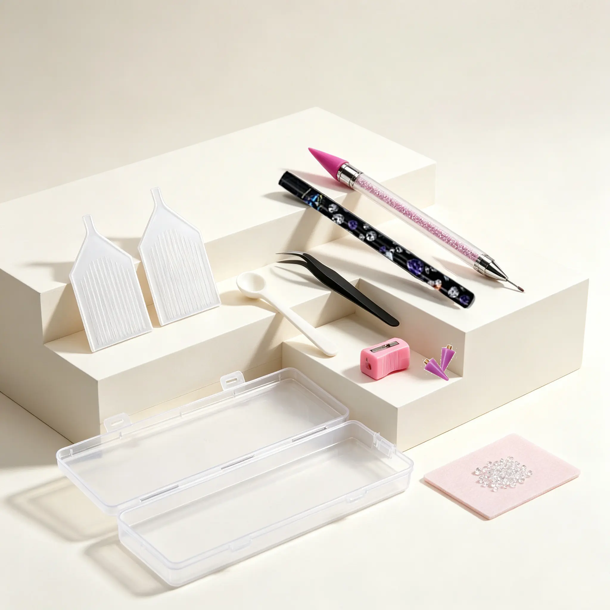 9Pcs Luxury Rhinestone & Diamond Painting Accessories Tool Set with Storage Organizer Box ，Complete Diamond Painting Accessories Tool Kit, Rhinestone Pick Up Pen, Sorting Trays, Tweezers, Storage Box for DIY Diamond Painting Nail Art Crafts，