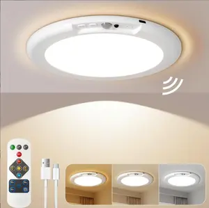 The latest rechargeable motion sensor ceiling light comes with a remote control, features 3-color motion sensors, is wireless, battery-powered, and has a magnetically attached dimmable LED design, suitable for various home lighting needs.