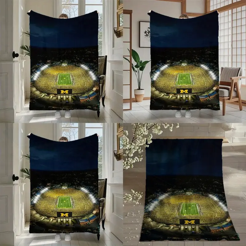 Professional Quality Flannel Blanket with Michigan Stadium Theme Soft Digital Print Reusable Nap Blanket Ideal for Couch Office Bed Camping Travel AllSeason Multifunctional Gift