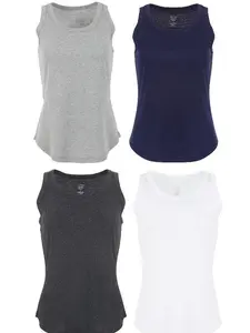 Urban Diction Scoop Neck Tank Tops Packs- Set of Four, Multi Colors Basic Soft Comfort Sleeveless Tops Casual Womenswear Colorful Cotton