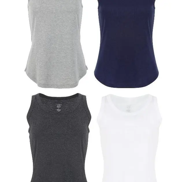 Urban Diction Scoop Neck Tank Tops Packs- Set of Four, Multi Colors Basic Soft Comfort Sleeveless Tops Casual Womenswear Colorful Cotton