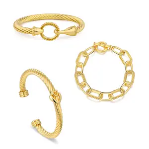 Aprilery Charm Jewelry Set – Shiny Cable Bangle Bracelets & Chain Bracelet for Women, Minimalist Jewelry Gift Options