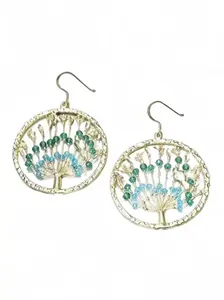 Austrian Crystal & Bird With Tree Of Life Drop Earrings In Gold