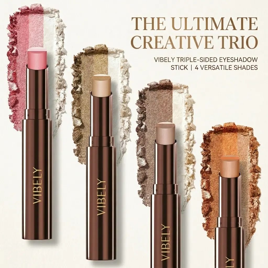 BUY 1 GET 3 FREE - Vibely 3‑in‑1 Gradient Eyeshadow Stick, Glitter Eyeshadow Pencil, Long‑Lasting Blendable Sparkle Eye Makeup for Music Festival & Evening Looks Eyeshadow Compact Cosmetic