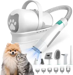 7-in-1 Pet Grooming Kit and Vacuum for Dogs & Cats, Professional Dog Hair Vacuum Groomer with 6 Guide Combs, Paw Trimmer, Shedding Brush & Hair Removal Roller Set