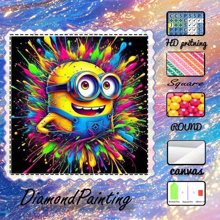 5D-DIY, velvet canvas, diamond art, diamond painting kit, Minions, Diamond pattern design, colorful, dynamic AB diamonds, crystal diamonds, perfect home decor, handmade diamond art painting kit, special process diamond art kit