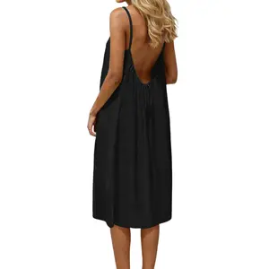 Solid Color Cami Lounge Dress for Women Sleeveless Knee Length Elegant Casual Nightgown Soft Lightweight Summer Loungewear Sleepwear for Ladies Indoor Use