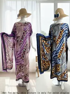 Elegant Leopard Pattern Shawl Dress with Matching Scarf, Soft Skin-Friendly Long Coat for Spring Summer Beach Vacation