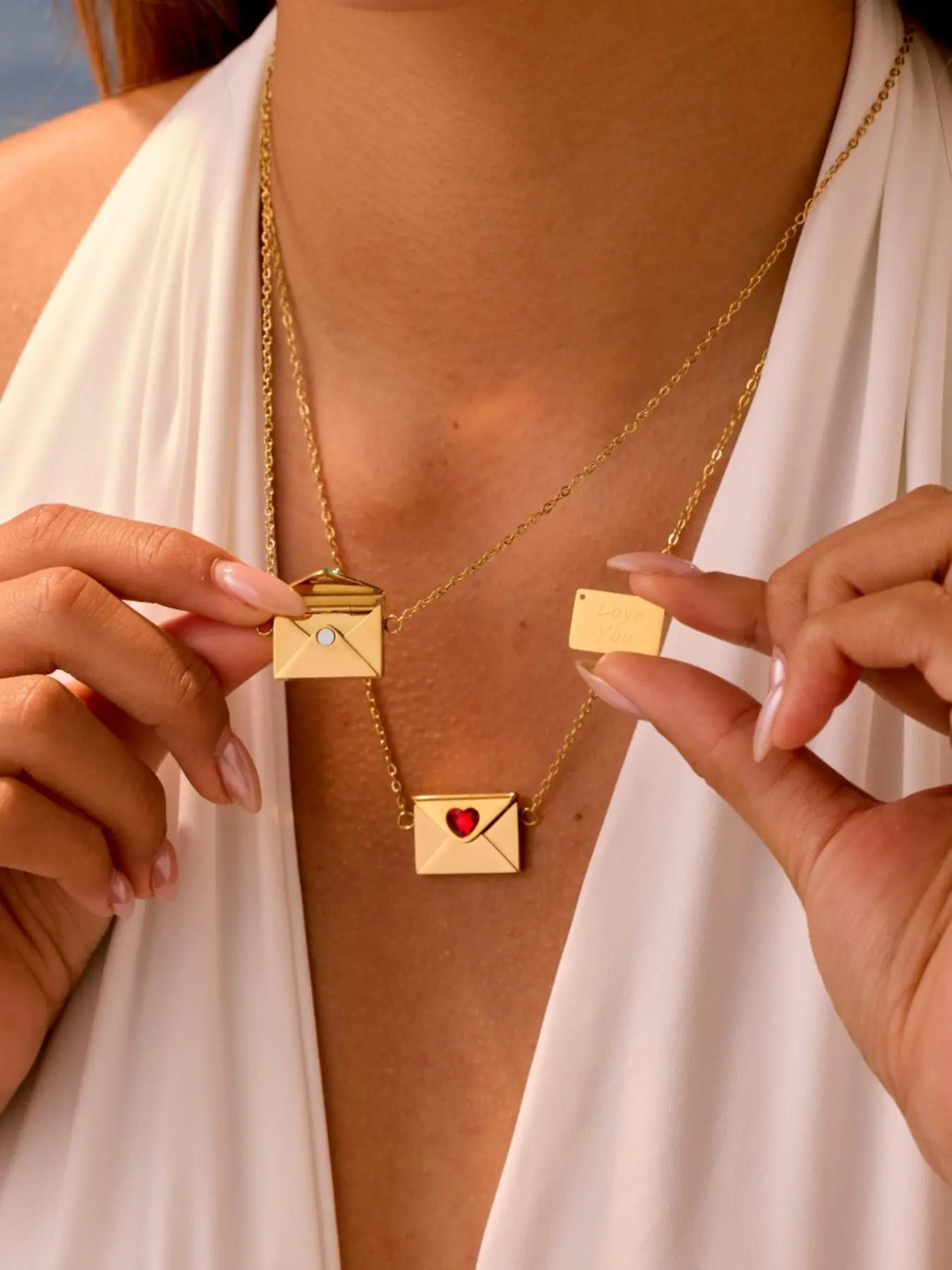 Envelope Love Letter Necklace, 18k Gold Plated Heart Pendant, Personalized Jewelry Gift for Mom Girlfriend Women