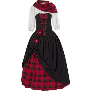 Women's Traditional Scottish Plaid Dress Highland Renaissance Costume Reenactment Christmas Outlander Gown