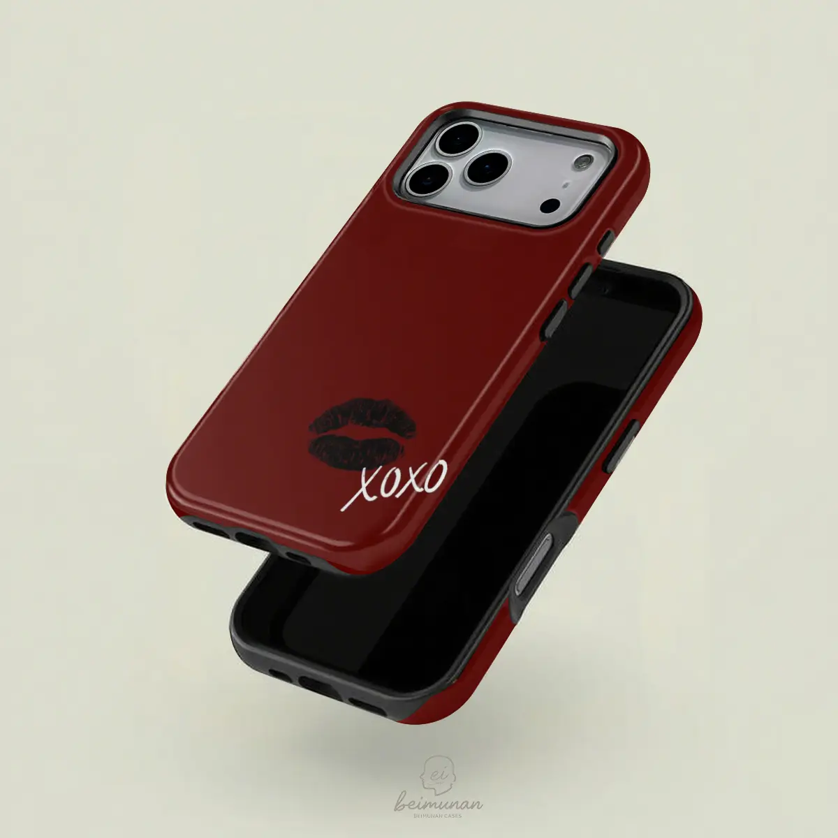 1PC Red Kiss Print XOXO Pattern Phone Case， Durable 2in1 Shockproof Phone Cover， Phone Accessories for iPhone X 11 12 13 14 15 16 17 Pro Max for Galaxy S25 24 23 Ultra Series Holiday Birthday Gift Simple Stylish Protective Case