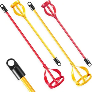 4 Pcs Paint Mixer for Drill Paint Stirrer Fits 1-5 Gallon Buckets for All Standard Drill Bits, 2 Large and 2 Medium Zinc Plated Stirrer Mixer Rods for Concrete Resin Epoxy (Red, Yellow)