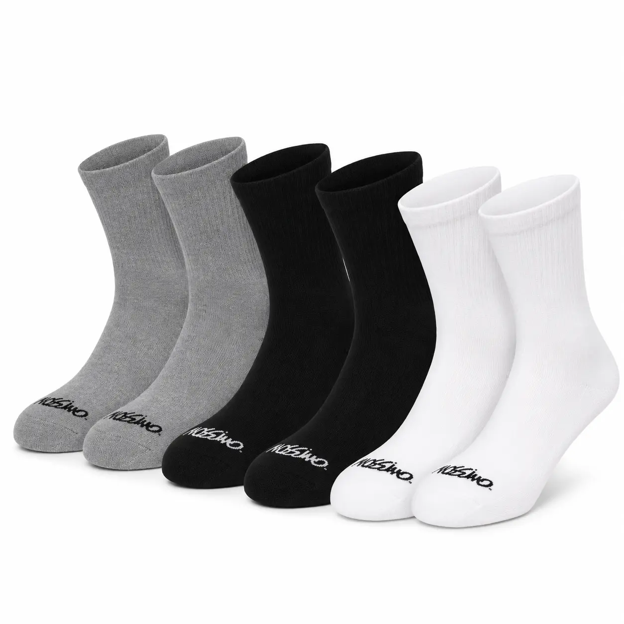 Mossimo Men's Crew Socks 6-Pair Pack – Black, Gray & White Cushioned Crew Socks | Size 10-13, Everyday Athletic & Casual Wear