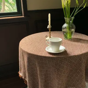 Knitted Cotton Linen French Style Small Round Tablecloth Light Luxury High End Birthday Photoshoot Student Desk Mat