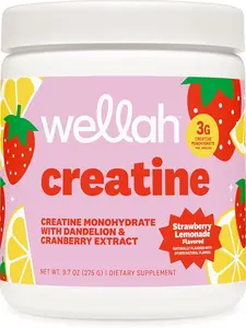 Women's Wellah Creatine Powder - Creatine Monohydrate Supplement with Dandelion Extract, Cranberry Extract (50 Servings, Strawberry Lemonade Flavor)
