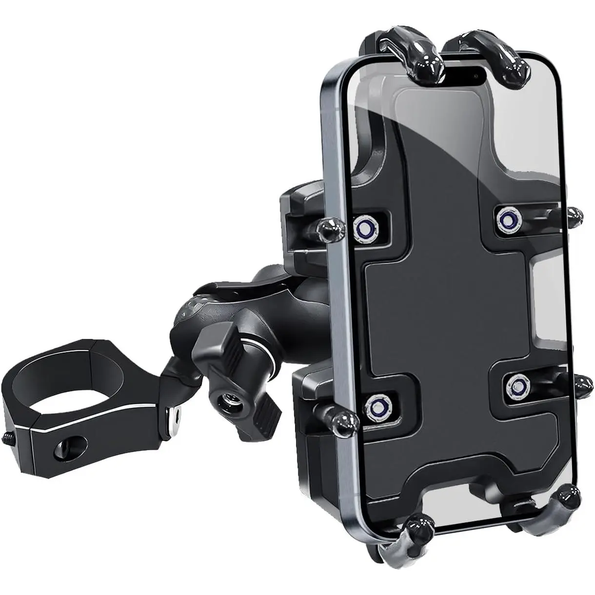 Rugged UTV Phone Mount - 360 Adjustable Heavy-Duty 8-Claw Holder, Tool-Free Install, Rubber Grip, Fits 1.75-2 in Round Roll Cage Tubes, Synthetic Build, RZR Maverick X3/Talon Teryx Mule, 4.0-7.2 in Phones (Black)