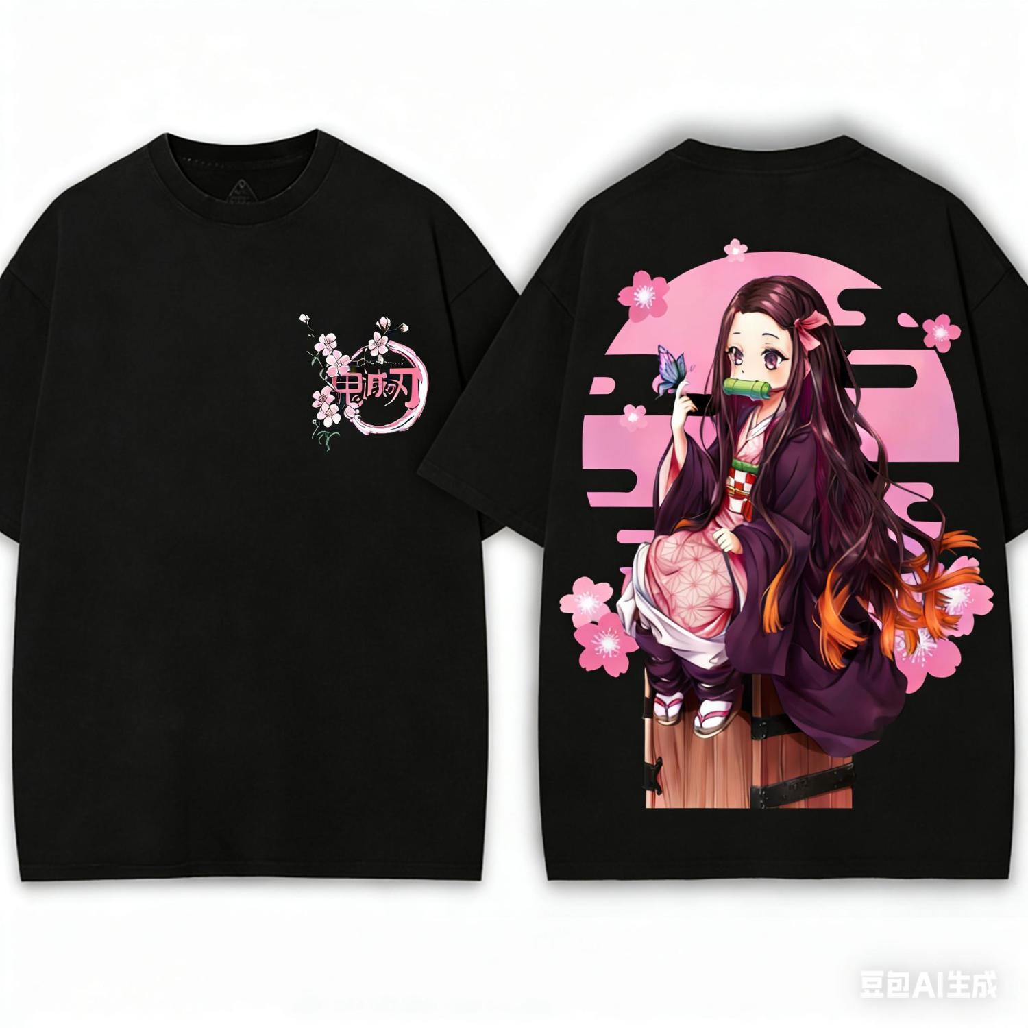 Retro Nezuko Vintage Oversized Demon Slayer Anime T Shirt Cherry Blossom Streetwear for Fans