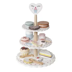 Wooden Dessert Stand Toy Set for Kids Age 3+, Pretend Play Tea Party Playset with Cakes, Cookies & Candy Accessories, Montessori Learning Toy, Afternoon Tea Serving Stand, Birthday Gift for Girls Boys