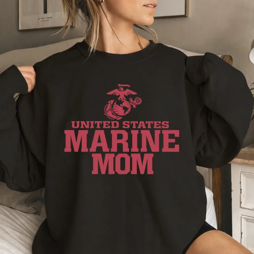 US Marine Corps Mom sweatshirt, Proud USMC Mom sweater, Military Family Graphic Sweatshirt, Patriotic Gift for Marine Moms