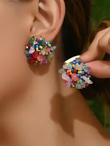 Boho Style Colorful Beaded Natural Stone Earrings for Women, Casual Daily Wear Jewelry Gift for Parties & Holidays