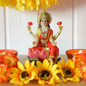 Indian Goddess Lakshmi Statue Figurine - 5.3”H Lakshmi Idols Statue Murti Laxmi Staue Home Office Temple Mandir Pooja item Diwali Gifts Diwali Decoration for Home Spiritual Gift Religious Ornaments religious decoration
