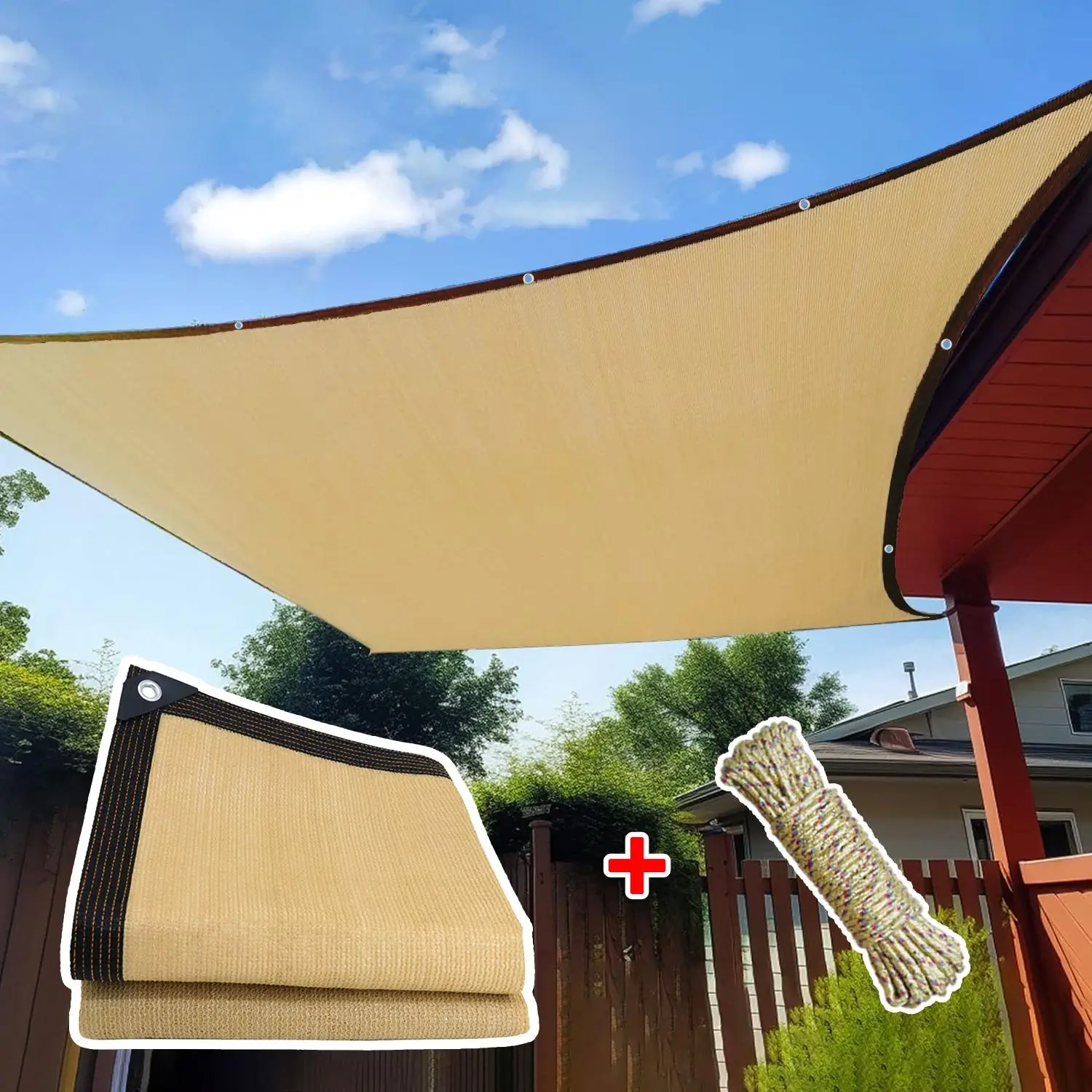 Sunshade Cloth with Grommets, Multi-size Thickened Durable Mesh Tarp with Rope, Simple Installation Sunshade Cloth for Patio, Kennels, Farms, Camping,