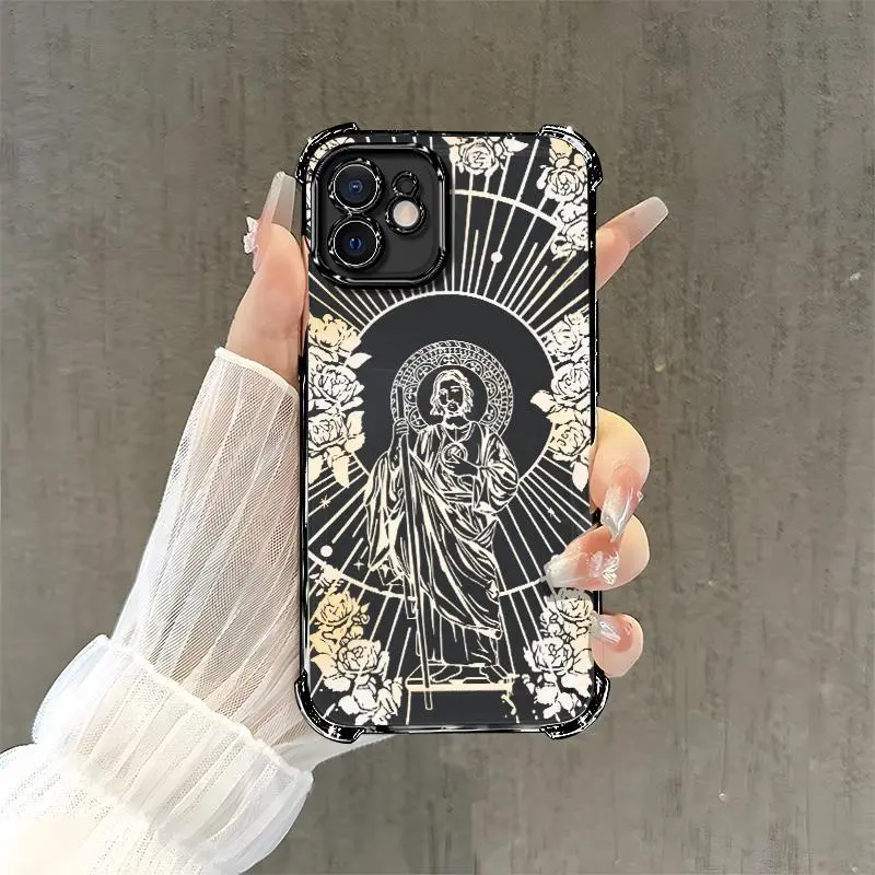 Christian Art Jesus Rose-Inspired Art Smartphone Case - Vintage Aesthetic Protective Cover with Camera Protection, iPhone 12 Cellphone Accessory