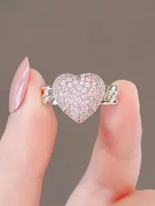 Elegant Heart Shaped Rhinestone Decorated Glittering Ring, Bridal Engagement Ring, Fashion Accessories for Women & Girls, Trendy All-match & Exquisite Jewelry for Birthday Gift, Jewelry Accessory