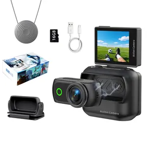4K Action Camera Magnetic Kit with Neck Strap Detachable Live View Monitor First-Person Vlog Set Cap Magnetic Accessory for Outdoor Use 16GB Memory Card Included
