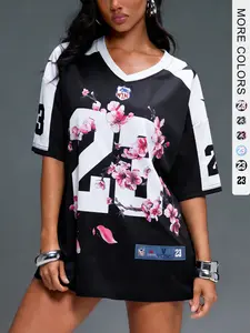 Women's Number 23 Football Jersey with Floral Pattern, Fashion V-Neck Top, Casual Wear, Training, Sports Events, All Ages