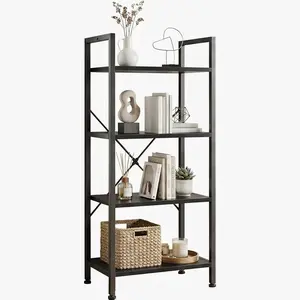 4 Tier Bookshelf Multi Purpose, Storage Organizer for Books CDs Movies, Tall Display Shelves for Living Room Bedroom Study Garage Entrance Hallway, Modern Bookcase