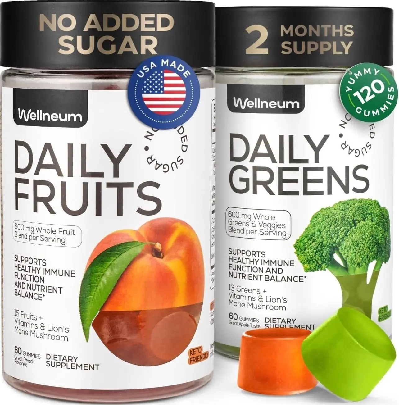 Super Fruit Super Greens Gummies for Adults 120 Pcs (2 Pack) - Daily Greens Vegetable Gummies for Immunity Health, Energy, Nutrient Balance - 600 Mg Fruits Blend, 600 Mg Veggies Blend - Sugar Free