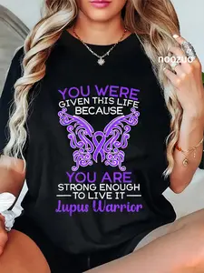 100% Cotton Unisex Lupus Warrior Lupus Awareness Butterfly Purple Ribbon SLE T-Shirt