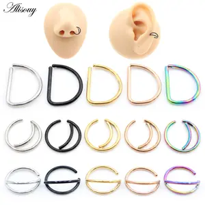 Alisouy 1PC Stainless Steel Moon D-Shape Arc Nose Ring Septum Daith Piercing Jewelry Hoop Tragus Clicker Cartilage Helix Earring