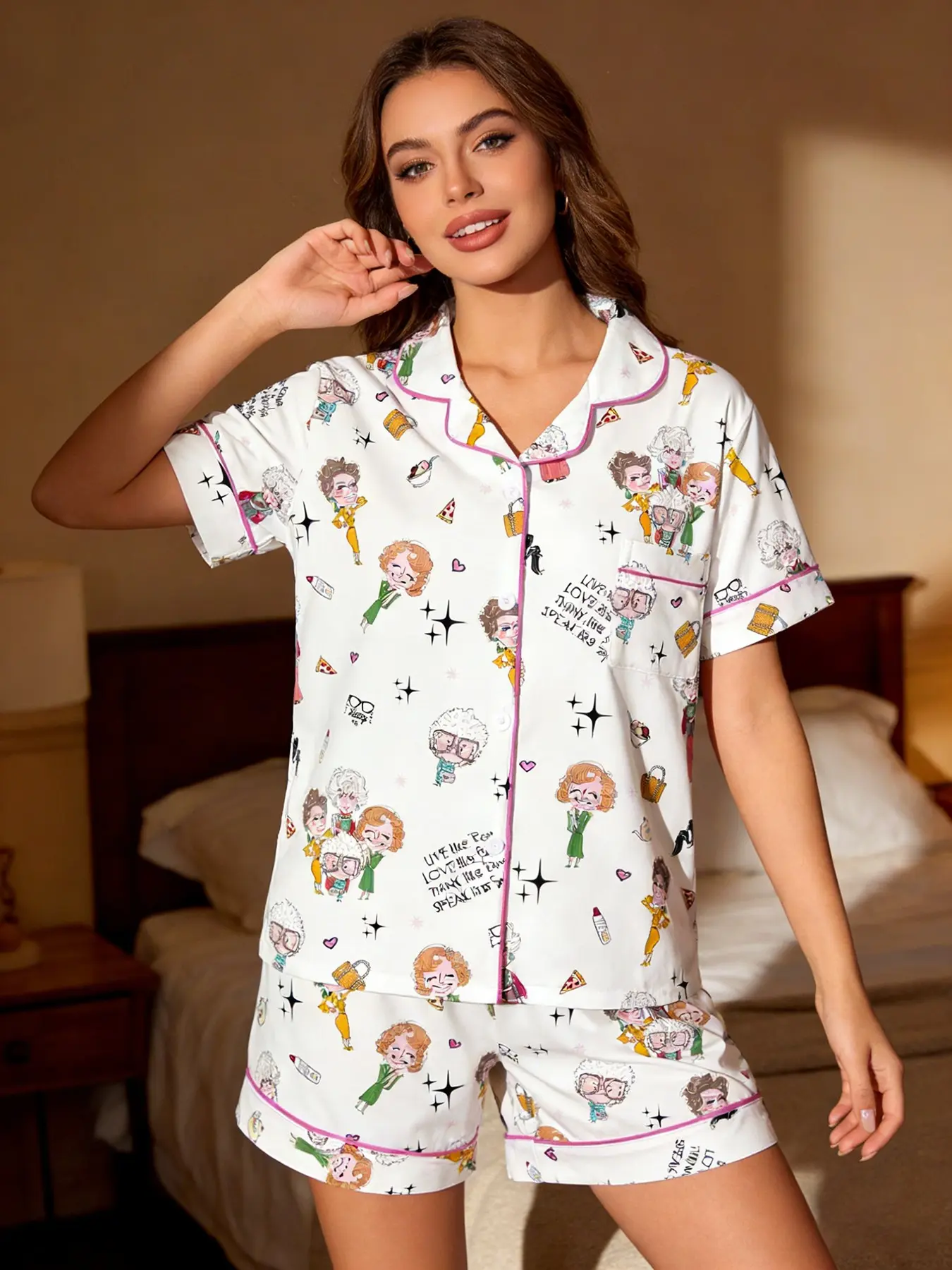 Women's Golden Girls Sleepwear Set, Soft Lightweight Pajamas, Loungewear, Comfortable Casual and Sleeping Wear, All Season Fitted Style