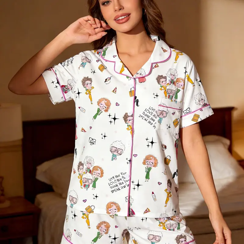 Women's Golden Girls Sleepwear Set, Soft Lightweight Pajamas, Loungewear, Comfortable Casual and Sleeping Wear, All-Season Fitted Style