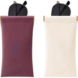 Glasses case soft 2 pack-portable leather squeeze top eyeglass case, soft sunglasses case.