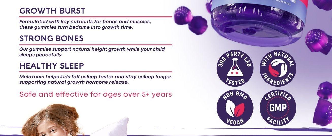 Height Growth Gummies with Melatonin for Kids & Teens - Ashwagandha for Kids - Melatonina Para Niños - Height Growth Supplement - Teen Boy Vitamins - Grow Taller Supplement - Kids Melatonin Gummy